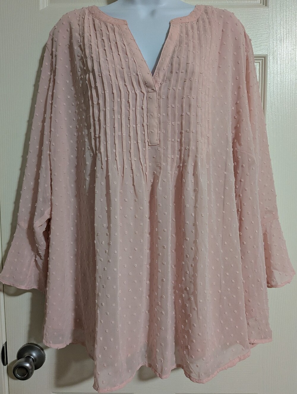 Style & Co 4X Swiss Dot Pintuck Bell Sleeve Blouse Top